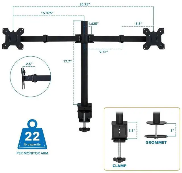 Alt view image 5 of 9 - Mount-It! Dual Monitor Desk Mount | Fits Up to 32" Screens | Full Motion Gaming VESA Mount