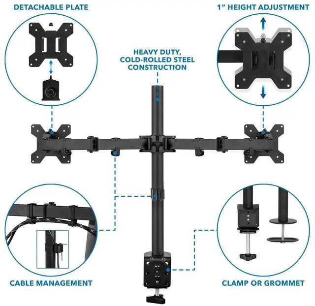 Alt view image 7 of 9 - Mount-It! Dual Monitor Desk Mount | Fits Up to 32" Screens | Full Motion Gaming VESA Mount