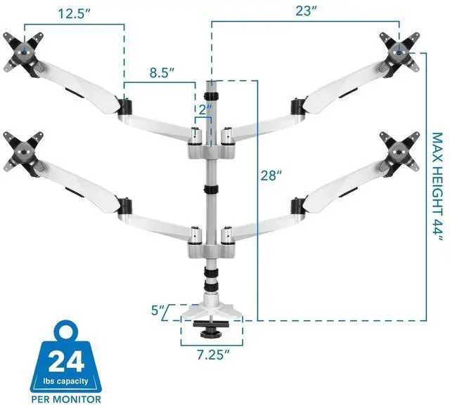 Alt view image 2 of 7 - Mount-It! Quad Monitor Desk Mount | Fits 13-27 Inch Screens