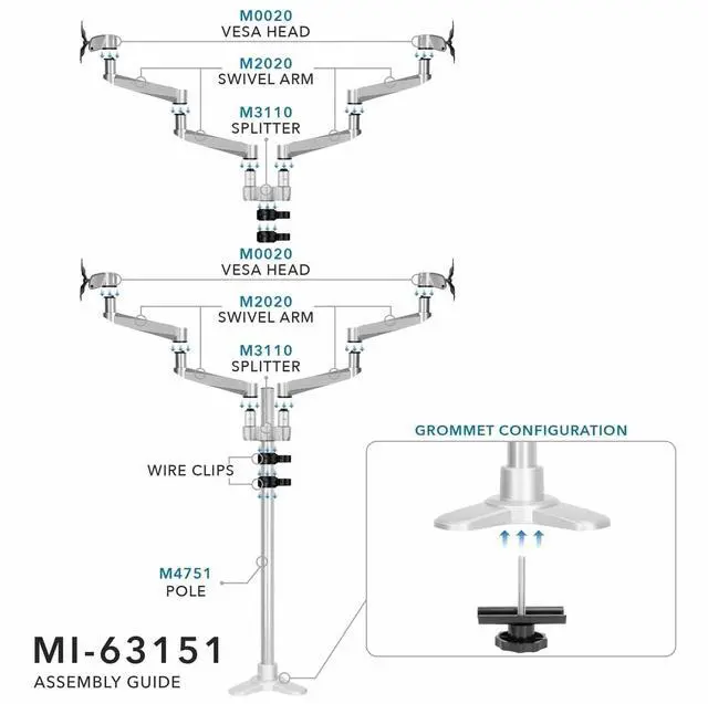 Alt view image 6 of 7 - Mount-It! Articulating Quad Monitor Desk Mount | Fits 13-27 Inch Screens