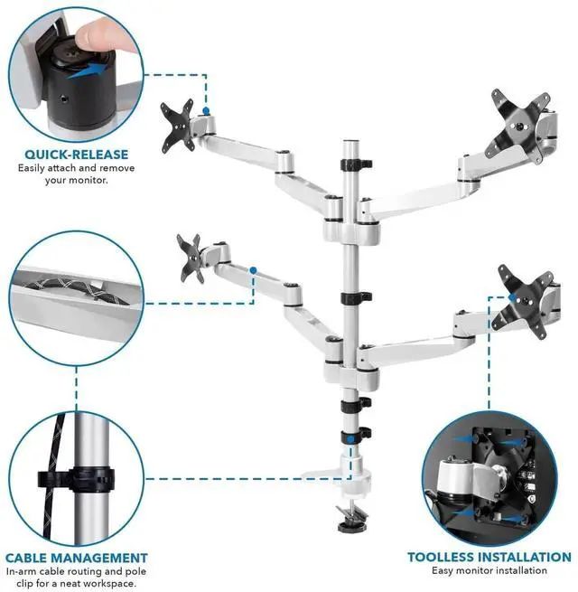 Alt view image 5 of 7 - Mount-It! Articulating Quad Monitor Desk Mount | Fits 13-27 Inch Screens