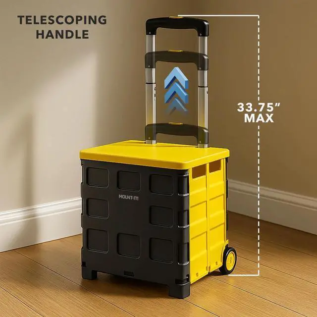 Alt view image 4 of 7 - Mount-It! Rolling Utility Cart | Folding Collapsible Hand Crate with Lid | 55 lbs Capacity