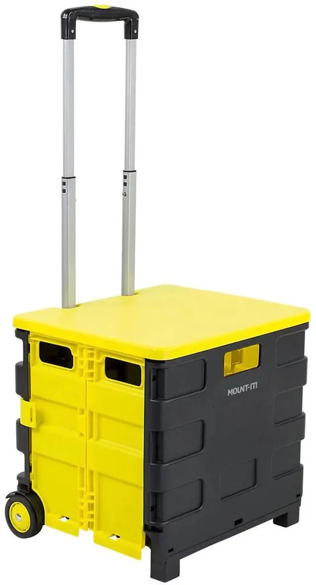 Main image of Mount-It! Rolling Utility Cart | Folding Collapsible Hand Crate with Lid | 55 lbs Capacity