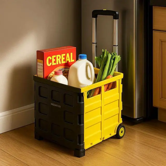 Alt view image 2 of 7 - Mount-It! Rolling Utility Cart | Folding Collapsible Hand Crate with Lid | 55 lbs Capacity