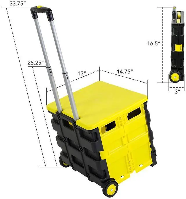 Alt view image 6 of 7 - Mount-It! Rolling Utility Cart | Folding Collapsible Hand Crate with Lid | 55 lbs Capacity