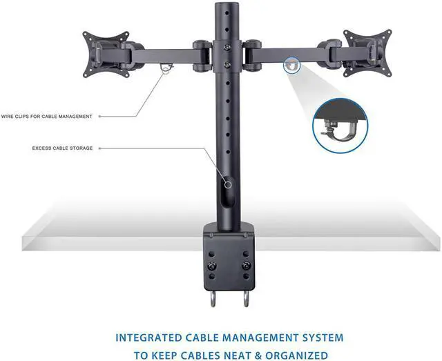 Alt view image 2 of 12 - Mount-It! Dual Monitor Mount Desk Stand | 27" Max Screen Size | C-Clamp and Grommet Base