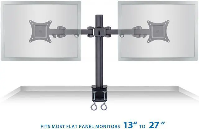 Alt view image 3 of 12 - Mount-It! Dual Monitor Mount Desk Stand | 27" Max Screen Size | C-Clamp and Grommet Base