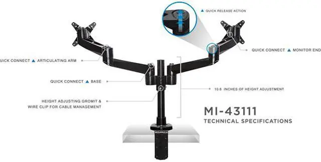 Alt view image 2 of 7 - Mount-It! Dual Monitor Desk Mount | Fits 13"-24" Computer Screens | TAA Compliant