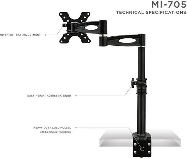 Alt view image 2 of 20 - Mount-It! Single Monitor Desk Mount Arm | Fits Up to 30" Screens