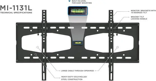 Alt view image 3 of 13 - Mount-It! TV Wall Mount with Tilt for 32" to 55" Flat Screen Displays (MI-1131L)