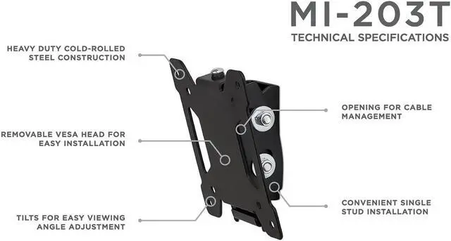 Alt view image 4 of 18 - Mount-It! Tilting TV Wall Mount 13-32" Displays (MI-203T)