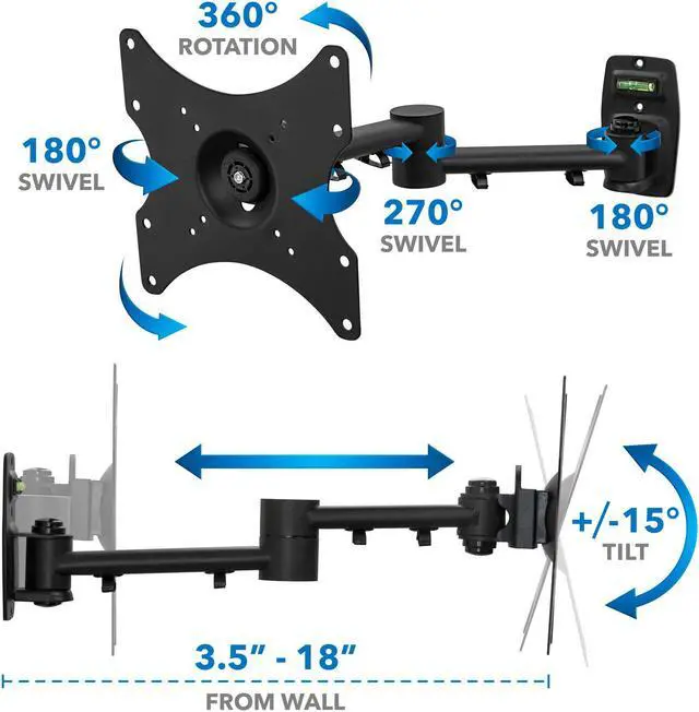 Alt view image 4 of 7 - Mount-It! TV Wall Mount Bracket | Full Motion Swing Out Tilt Swivel | Fits 13-42 Inch Flat Screens and Monitors