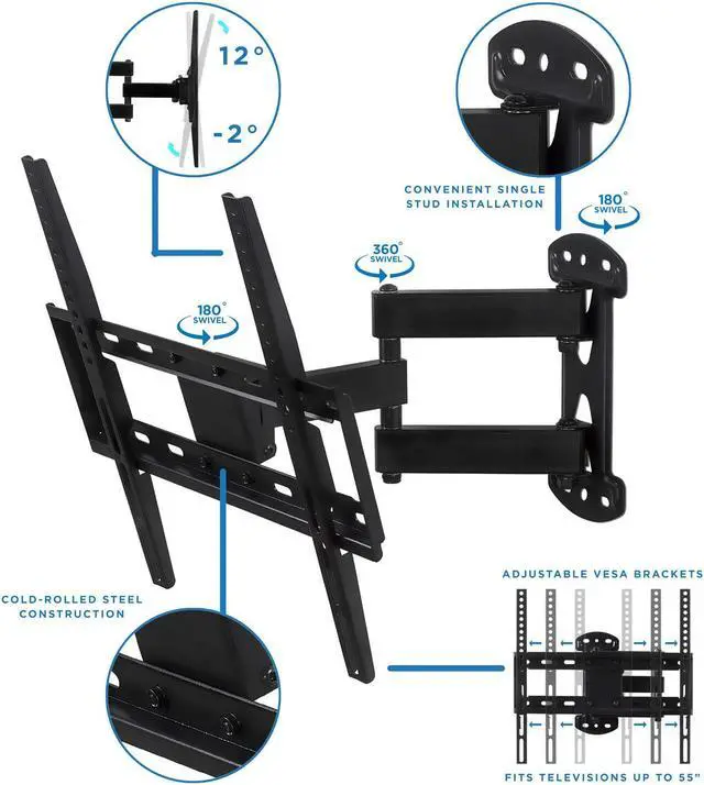 Alt view image 3 of 14 - Mount-It! Swivel TV Wall Mount Corner Bracket | Fits 32" -50" TVs