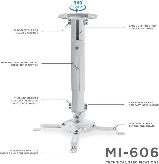 Alt view image 4 of 19 - Mount-It! Ceiling Projector Mount Height Adjustable Universal Stand MI-606B