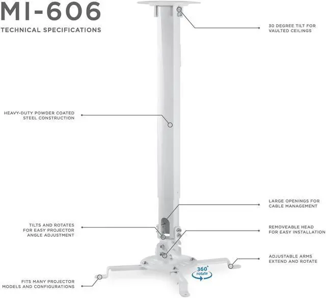 Alt view image 3 of 19 - Mount-It! Projector Ceiling Mount Height Adjustable Universal Stand (MI-606L)
