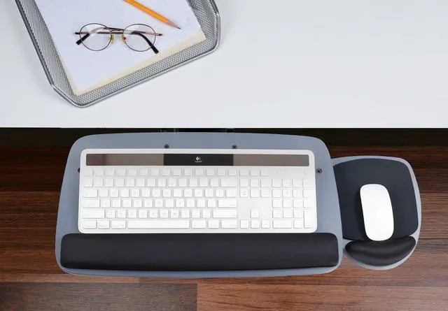 Alt view image 2 of 7 - Mount-It! Under Desk Keyboard Tray with Ergonomic Wrist Rest Pad |17.25 Inch Track