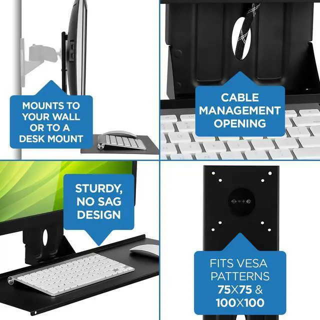 Alt view image 4 of 7 - Mount-It! Monitor and Keyboard Wall Mount Standing Workstation | 26 Inch Wide Platform