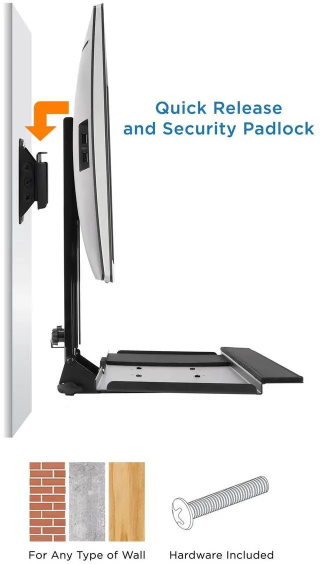 Alt view image 6 of 7 - Mount-It! Monitor and Keyboard Wall Mount with CPU Holder – MI-7919
