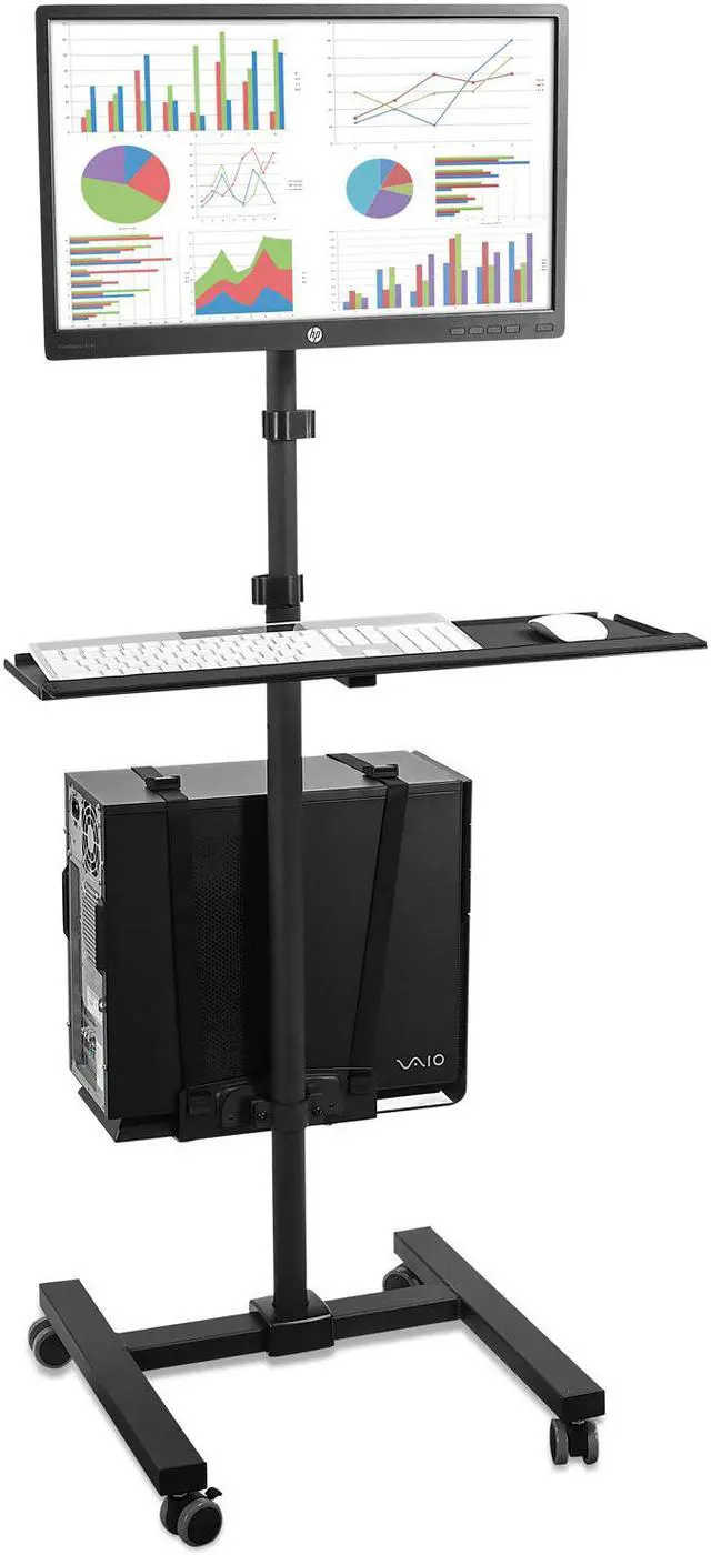 Alt view image 2 of 14 - Mount-It! Rolling Computer Cart | Mobile Workstation with Tray Monitor Mount and CPU Holder