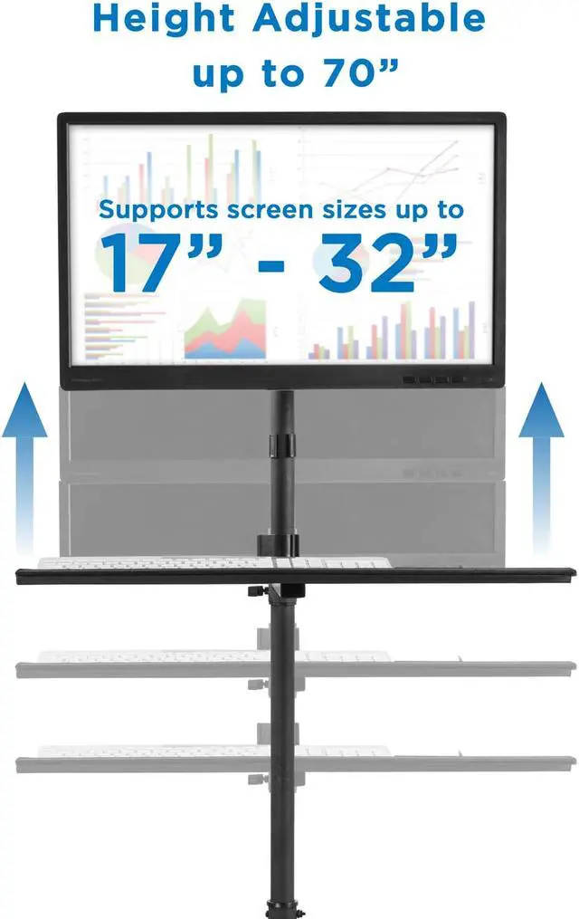 Alt view image 4 of 14 - Mount-It! Rolling Computer Cart | Mobile Workstation with Tray Monitor Mount and CPU Holder