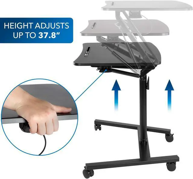 Alt view image 3 of 17 - Mount-It! Mobile Standing Laptop Desk | Height Adjustable Rolling Sit Stand Workstation with Casters |  27.5 Inch Wide