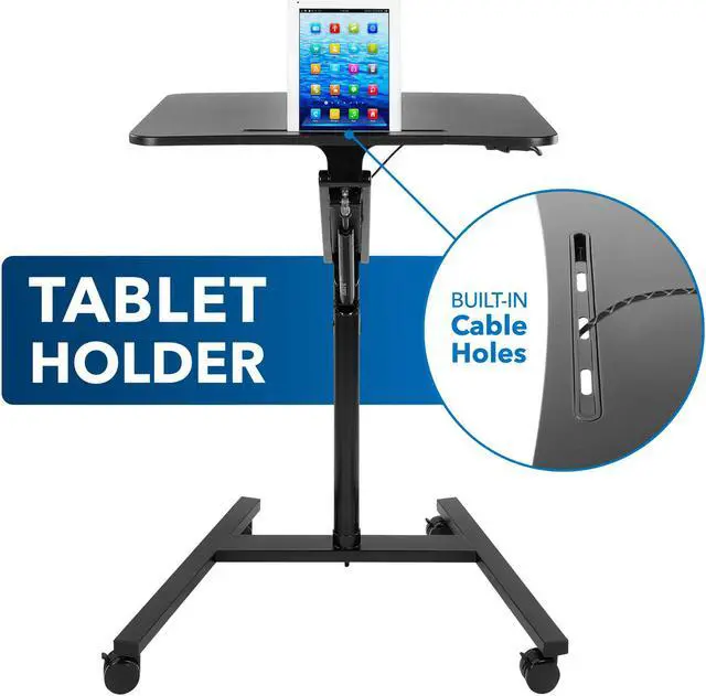 Alt view image 5 of 17 - Mount-It! Mobile Standing Laptop Desk | Height Adjustable Rolling Sit Stand Workstation with Casters |  27.5 Inch Wide