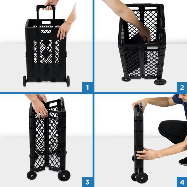 Alt view image 2 of 6 - Mount-It! Mesh Rolling Utility Cart | Folding and Collapsible Hand Crate on Wheels | 55 Lbs Capacity