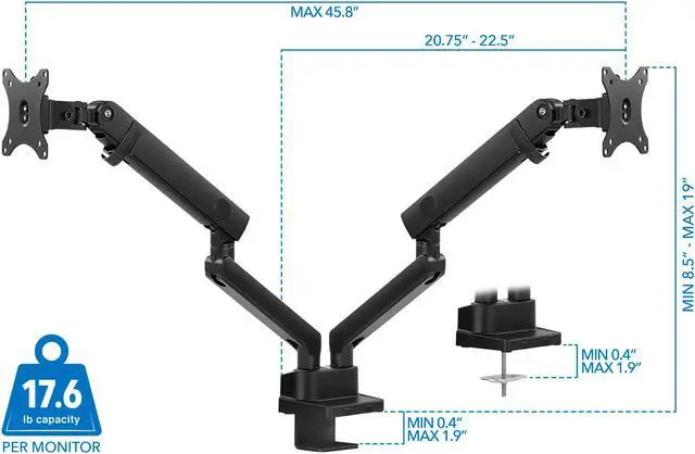 Alt view image 6 of 7 - Mount-It! Dual Monitor Arm Mount Desk Stand | Fits Up to 32" Screens