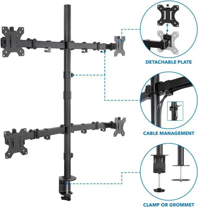 Alt view image 6 of 10 - Mount-It! Quad Monitor Mount | Fits Up to 32" Screens | 4 Screen Desk Stand