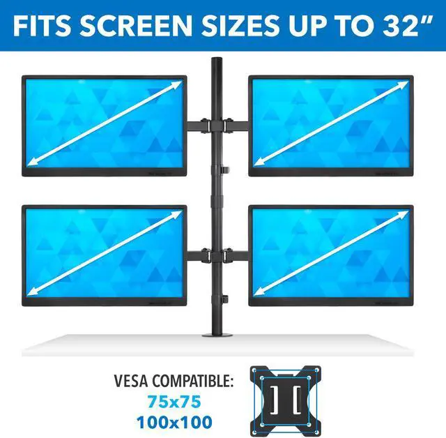 Alt view image 3 of 10 - Mount-It! Quad Monitor Mount | Fits Up to 32" Screens | 4 Screen Desk Stand