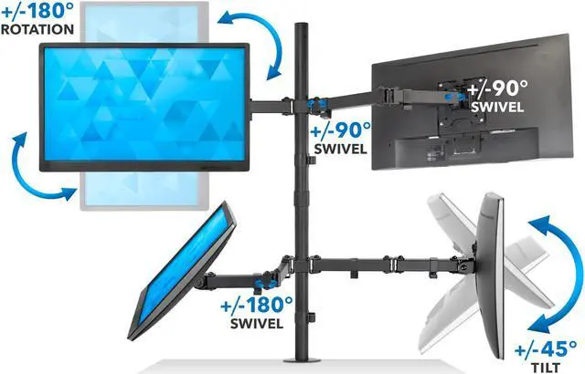 Alt view image 4 of 10 - Mount-It! Quad Monitor Mount | Fits Up to 32" Screens | 4 Screen Desk Stand