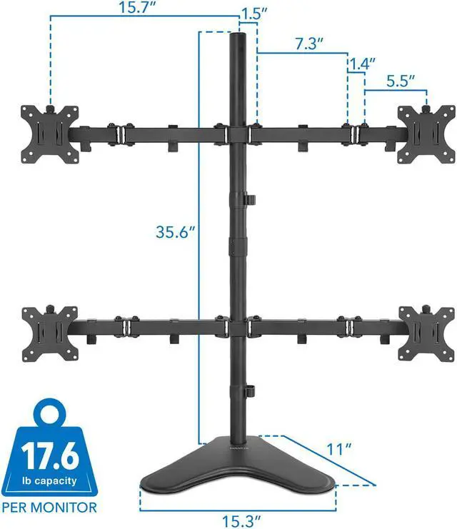 Alt view image 7 of 7 - Mount-It! Quad Monitor Stand| Fits Up to 32" Screens | 4 Screens Mount
