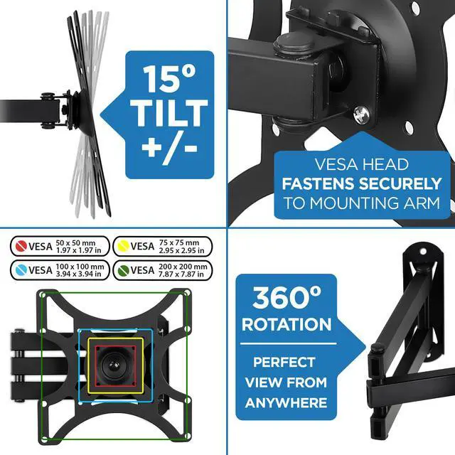 Alt view image 7 of 7 - Mount-It! TV Wall Mount | Fits 23"-43" Flat Screen TVs | Full Motion Bracket