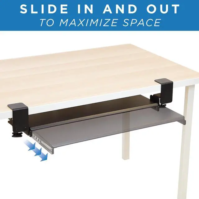 Alt view image 3 of 17 - Mount-It! Clamp Keyboard Tray | Pull Out Keyboard and Mouse Platform with No-Drill Easy Installation | 27 Inch Wide