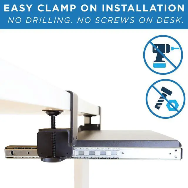 Alt view image 5 of 17 - Mount-It! Clamp Keyboard Tray | Pull Out Keyboard and Mouse Platform with No-Drill Easy Installation | 27 Inch Wide
