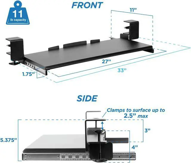 Alt view image 7 of 17 - Mount-It! Clamp Keyboard Tray | Pull Out Keyboard and Mouse Platform with No-Drill Easy Installation | 27 Inch Wide