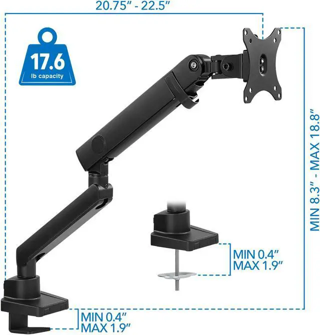 Alt view image 5 of 8 - Mount-It! Mount-lt! Adjustable Monitor Mount Up to 32" Black (MI-2671)