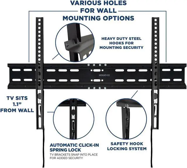 Alt view image 2 of 7 - Mount-lt! Fixed TV Mount | Fits 55"-70" TVs | Low Profile Wall Bracket