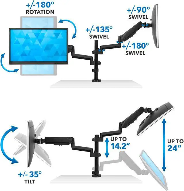 Alt view image 3 of 13 - Mount-It! Dual Monitor Arm Mount | Fits Up to 32" Screens | Vertical Stackable Arms