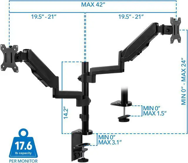 Alt view image 4 of 13 - Mount-It! Dual Monitor Arm Mount | Fits Up to 32" Screens | Vertical Stackable Arms