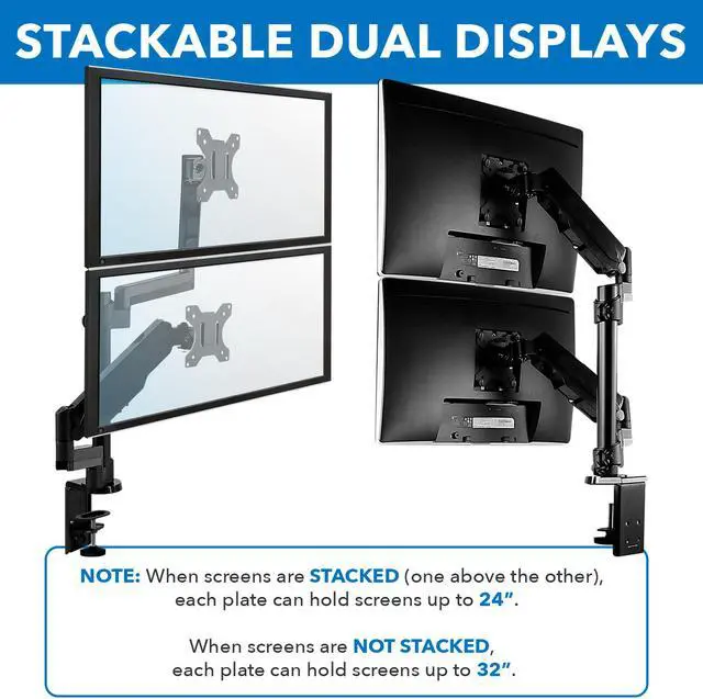 Alt view image 6 of 13 - Mount-It! Dual Monitor Arm Mount | Fits Up to 32" Screens | Vertical Stackable Arms
