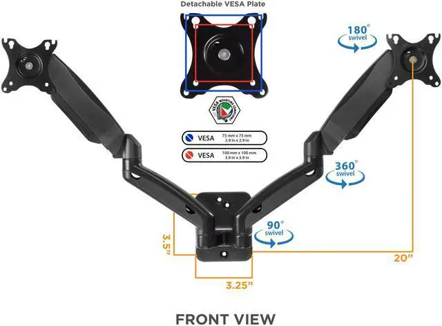 Alt view image 2 of 7 - Mount-It! VESA Dual Monitor Wall Mount Arms | Fits 19-27 Inch Computer Screens