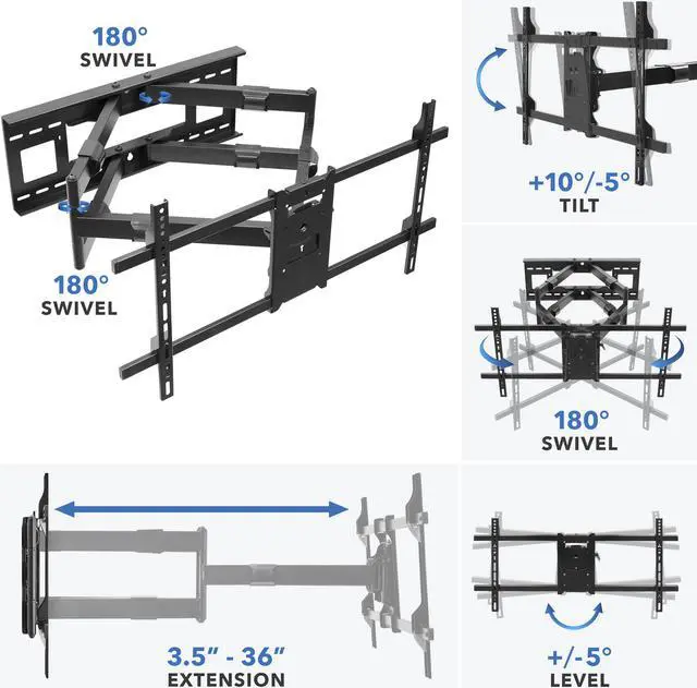 Alt view image 4 of 12 - Mount-It! Long Extension TV Mount | Fits Screen Sizes 50" to 90" TVs | 36 inch Arm Extension