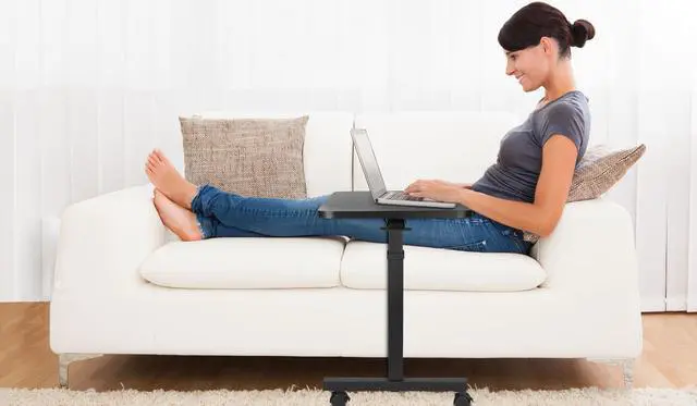 Alt view image 4 of 13 - Mount-It! Overbed Table with Wheels | Flat Rolling Bed Side Tray Table for Medical or in-Home Use | Locking Casters