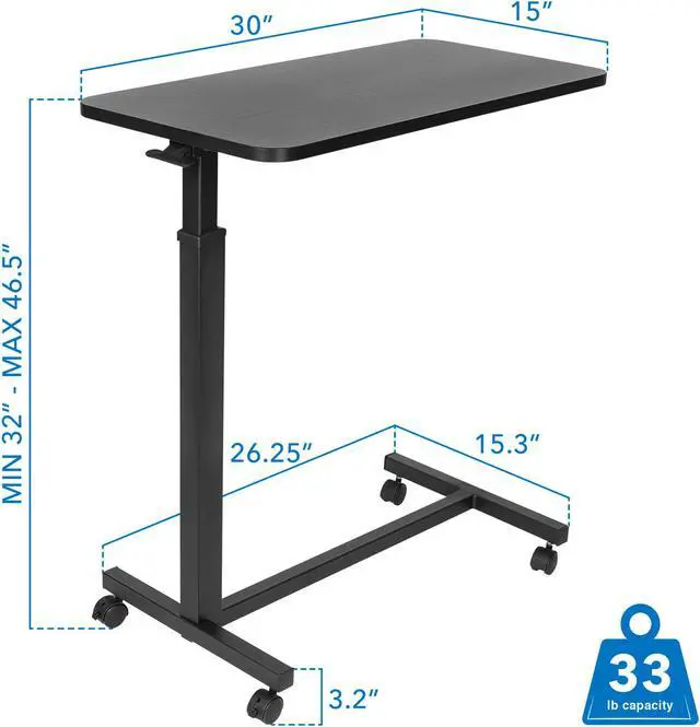 Alt view image 5 of 13 - Mount-It! Overbed Table with Wheels | Flat Rolling Bed Side Tray Table for Medical or in-Home Use | Locking Casters