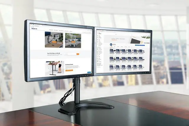 Alt view image 7 of 7 - Mount-It! Dual Monitor Mount Stand | Fits Up to 32" Screens | Full Motion VESA Arms