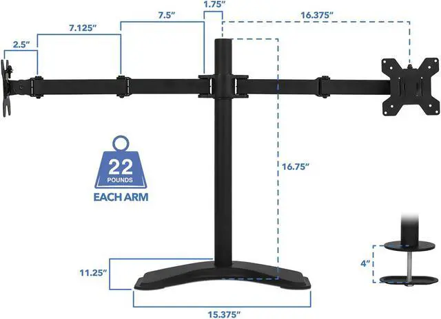 Alt view image 3 of 7 - Mount-It! Dual Monitor Mount Stand | Fits Up to 32" Screens | Full Motion VESA Arms