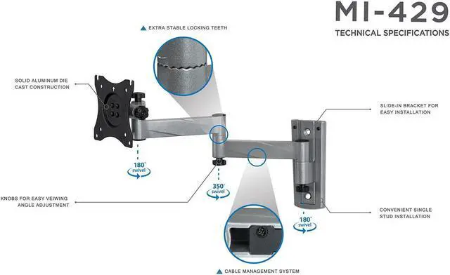 Alt view image 3 of 7 - Mount-It! RV Swivel TV Mount Specifically | Fits 23" to 42" TVs | RV or Mobile Home Use
