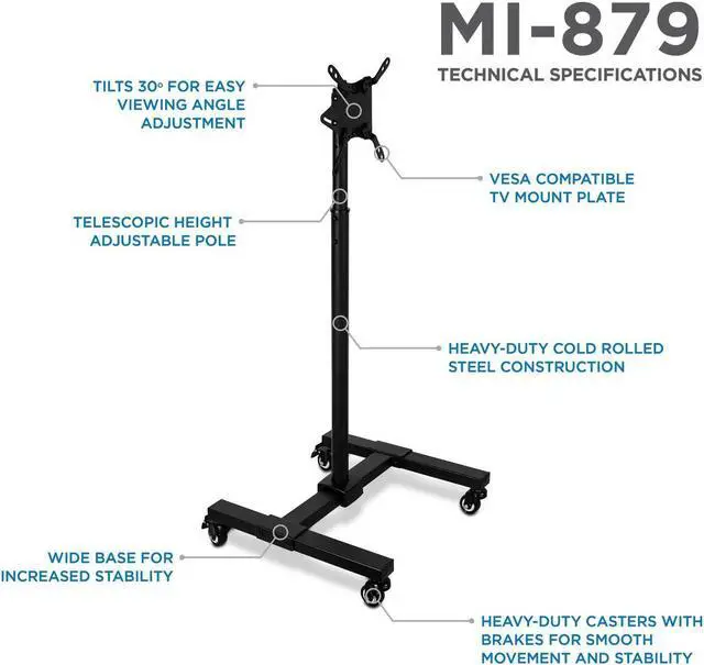 Alt view image 2 of 20 - Mount-It! TV Cart | Fits 24-42 Inch TVs | Adjustable Height Rolling Stand