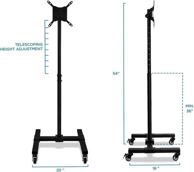 Alt view image 4 of 20 - Mount-It! TV Cart | Fits 24-42 Inch TVs | Adjustable Height Rolling Stand